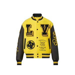 Veste universitaire noire avec logo S orange et patch 94, streetwear pour homme, manches en cuir - Product Image 3