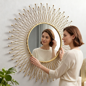 Miroir sur pied artisanal de luxe en acier inoxydable, design multifonctionnel et écologique, style Art Déco, avec rangement – Vente en gros - Product Image 1