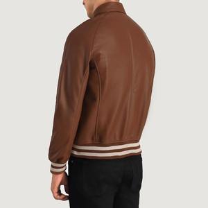<b>Men's</b> Casual Zip-Up Slim Bomber Cow <b>Leather</b> <b>Jacket</b> with Stand Collar Tanned Processing <b>jacket</b> for <b>men</b> - Product Image 3
