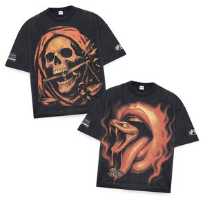 Oversized Black T-Shirt With <b>Skull</b> And Snake Print Street Style Short Sleeve O-Neck Men's Jersey Cotton <b>Top</b> - Product Image 5