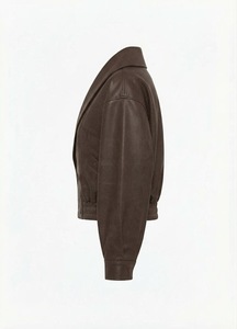 <b>Brown</b> Genuine <b>Leather</b> Moto <b>Jacket</b> <b>Women</b> Oversized Cropped Biker Outerwear Turn-down Collar for Autumn - Product Image 3