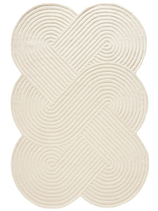 Tapis géométrique en laine tufté à la main, motif boucle, ivoire, sculpté, à bords hauts et bas, forme organique contemporaine, tapis de designer - Product Image 1