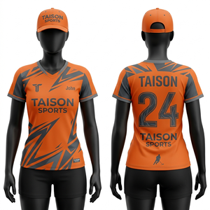 Camiseta de Fútbol Sala para Mujer, Premium, 160 GSM, Malla de Poliéster que Absorbe la Humedad, Naranja y Gris, Manga en Contraste, Logotipo del Equipo Personalizado, Ropa Deportiva - Product Image 1