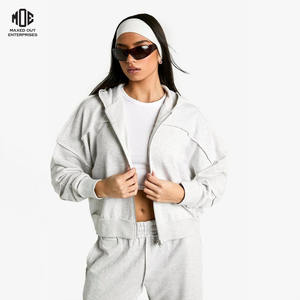 Sudadera con capucha ligera de forro polar para mujer OEM, estilo urbano, top corto, diseño de hombros caídos, logotipo personalizado, tejido frontal de invierno, secado rápido - Product Image 1