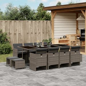 Set da Pranzo da Giardino Pieghevole in Rattan PE Grigio per 12 Persone, per Avventure di Cene all'Aperto - Product Image 1