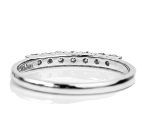 Anillo de Boda de Media Eternidad, Oro Blanco Sólido de 14K/18K, Anillo de Compromiso con Corte Redondo, Anillo Apilable Único con 7 Piedras - Product Image 3