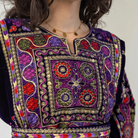 Élégante Thobe Arabe en Velours pour Femmes Adultes, Style Palestinien, Ornée de Perles, Modeste, Longueur Cheville, Imprimé Floral, Coupe Ample et Évasée