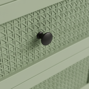 Mesa Auxiliar Moderna Ecológica de 2 Cajones de Madera de Caucho y MDF con Chapa de Roble y Detalles de Ratán, Mesa de Almacenamiento para Sala de Estar - Product Image 6