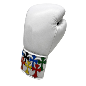 Gants de boxe en cuir blanc personnalisables à lacets pour entraînement de kick-boxing, en cuir véritable, prix de gros - Product Image 3
