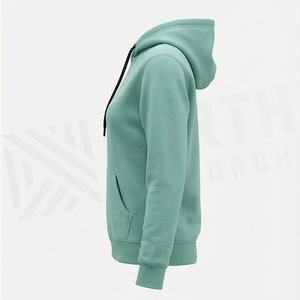 Custom <b>Women's</b> Solid Color Fleece Pullover Hoodie Casual Mint Green <b>Sweatshirt</b> with Contrast Drawstrings and Front Pocket - Product Image 2