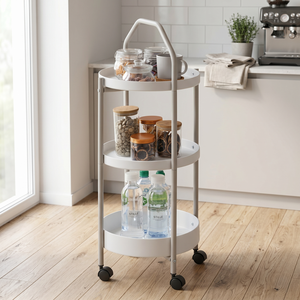 Sturdy 3-tier Modern <b>Metal</b> Multifunctional Round Rolling Side Table Storage <b>Boxes</b> Bins Toys Organizer Taiwan - Product Image 1