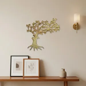 Plaque murale en laiton Arbre de Vie |   Sculpture décorative celtique spirituelle pour jardin avec support de bougie Diya pour la décoration intérieure - Product Image 1