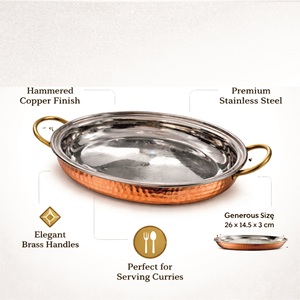 Oval <b>Curry</b> <b>Dish</b> Brass Handle | Durable Food Grade Stainless Steel <b>Serving</b> <b>Dish</b> Copper Finish | American Style <b>Curry</b> <b>Serving</b> Bowl - Product Image 2