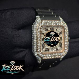 นาฬิกาข้อมือผู้ชาย ICELOOK หรูหรา หน้าปัดคริสตัลแซฟไฟร์ทรงสี่เหลี่ยม ตัวเรือนสแตนเลสประดับโมอิสซาไนต์ สายหนัง ระบบอนาล็อก ควอตซ์ แสดงวันที่ - Product Image 3