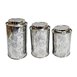 Recipiente redondo, 3 uds., con diseño de grabado, recipiente, caja de almacenamiento de alimentos Retro para el hogar y bote de Metal de estaño - Product Image 1