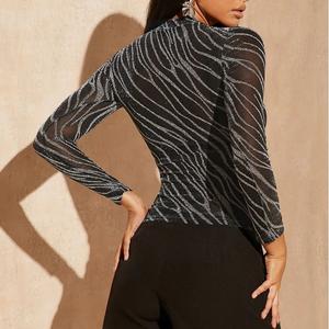 T-shirt décontracté pour femme, col rond, manches courtes, en maille modale transparente et ajourée, imprimé 3D, collection été 2026 - Product Image 5