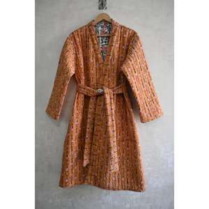 Reversible Cotton Quilted Jacket Boho Long <b>Coat</b> Women Kantha Bathrobe Handmade Indian Wear - Product Image 1