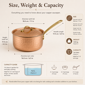 Cacerola de Cobre Martillado Hecha a Mano con Tapa y Asa de Latón, Olla de Cobre Premium para Cocinar, Utensilios de Cocina de Cobre, Sartén para Salsas, OEM ODM - Product Image 5