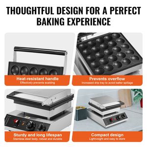 Mini Macchina Elettrica Commerciale per Pancake, Diametro 43mm, per Dorayaki, 1700W, Antiaderente, con Supporto, per 25 Poffertjes - Product Image 3
