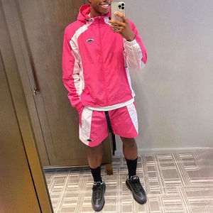 Veste zippée à patchwork réfléchissant avec logo personnalisé OEM Ensembles de shorts de sport en nylon Survêtements Unisexe pour hommes Ensembles courts coupe-vent - Product Image 2