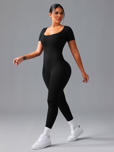 One-Piece Short Sleeve Sculpting Gym Bodysuit | Breathable <b>Polyester</b> Spandex Athletic <b>Tracksuit</b> | Seamless Workout Outfit - Product Image 3