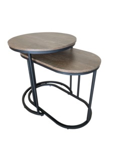Mesa de Centro Moderna con Tapa de Madera Ovalada y Estructura Metálica para Sala de Estar, Muebles Lumetal Vietnam - Product Image 1