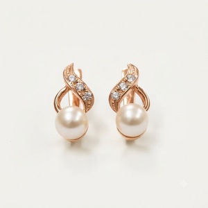Freshwater Pearl & Diamond Swirl <b>Drop</b> Earrings in 14K Yellow Gold Elegant Lab Grown Diamond Fashion <b>Drop</b> Lever <b>back</b> Earrings - Product Image 3