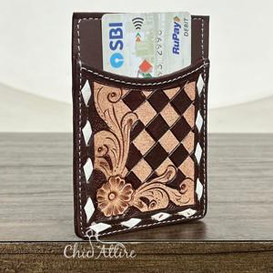 ที่ใส่บัตรหนังวัวแท้แบบสั่งทำพิเศษสำหรับ OEM  งานแฮนด์เมด  ลายตะวันตก  ทรงบาง  ทนทาน  ใส่บัตรเครดิตและบัตรประจำตัวได้  สำหรับทุกเพศ - Product Image 1