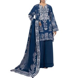 Shalwar Kameez pour femmes en bleu royal brodé, coton fin, respirant, artisanat de qualité - Product Image 1