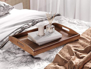 Acacia Wood Set of 2 Serving Tray with Handles,Large & Small Food Serving Trays for Coffee Table, Kitchen Counter, <b>Breakfast</b> - Product Image 5
