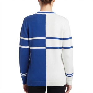 <b>Custom</b> Blue White Sorority V Neck Cardigan Sweater Women Knitwear Greek Letter Varsity Striped Button Front Logo Embroidery - Product Image 4