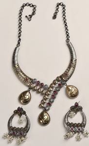 Conjunto de Collar y Pendientes Bohemios de Dos Tonos para Mujer, Chapado en Oro y Plata Antigua, con Diseño de Pavo Real y Engaste de Zirconia en Bisel - Product Image 4