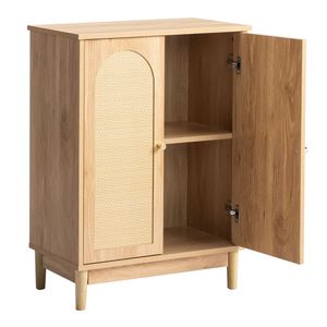 Mobile Bagno in Legno Naturale con Finitura in Melaminico e Rattan 60x30x80cm Doppia Anta - Product Image 2