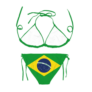 Ensemble de micro-bikini personnalisé pour femmes, imprimé drapeau brésilien, ensemble de bikini pour femmes, haut triangle à nouer, bas à nouer sur les côtés, 2 pièces - Product Image 3