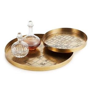 Plateau de rangement en verre de style nordique de luxe au service de la salle de séjour rétro, plateau de rangement en métal creux en fer doré miroir de fruits - Product Image 2