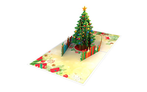Christmas 3D Pop-Up Greeting Card With Decorated Tree And Gifts Rectangle Paper Digital Printing Gloss Lamination - Product Image 1