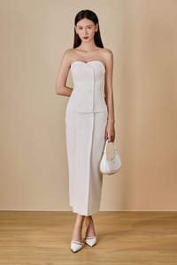 2026 Two-Piece KS30 Fashion Sets Elegant Solid Chic Sleeveless Streetwear Women Button-Detail <b>Bustier</b> Top and Skirt Sets - Product Image 5