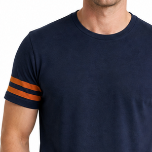 เสื้อยืดผู้ชายแขนสั้นลายทางสีกรมท่าส้มสีกรมท่าเสื้อยืดลำลอง - Product Image 3