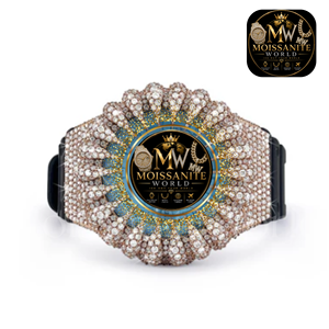 นาฬิกาควอตซ์ Moissanite World Iced Out Luxury Rose Gold ประดับเพชรเต็มเรือน ขนาด 40 มม. กระจกแซฟไฟร์ สายยาง - Product Image 3
