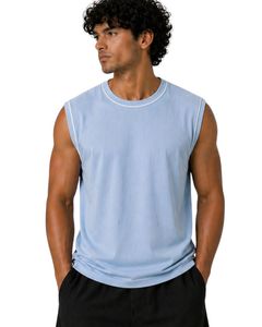 เสื้อกล้ามผู้ชายสีฟ้าอ่อน ผ้าคอตตอนเจอร์ซีย์พรีเมียม สำหรับออกกำลังกาย ฟิตเนส ลำลอง ใส่สบายในฤดูร้อน น้ำหนักเบา ระบายอากาศได้ดี ทรงพอดีตัว - Product Image 1