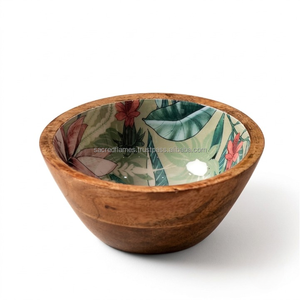 Tazón de Ensalada de Madera de Mango Esmaltado Hecho a Mano con Estampado Floral en el Interior, Tazón de Madera para Servir Frutas y Aperitivos, Vajilla al por Mayor - Product Image 6