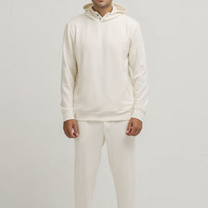 <b>Men's</b> <b>Cream</b> Hooded Sweatshirt Regular Fit Solid Color Casual Pullover Cotton Knitted Autumn Wear - Product Image 6