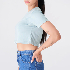 เสื้อครอปท็อปผู้หญิงสำหรับฤดูร้อน ทรงหลวม สกรีนลายได้ตามต้องการ ระบายอากาศดี สวมใส่สบาย คอกลม แขนสั้น ผ้าฝ้าย 100% คุณภาพสูง - Product Image 4