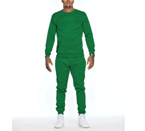 Survêtement en coton blanc pour homme, col rond, manches longues, couleur unie, décontracté, avec poches latérales - Product Image 3