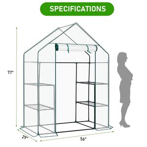 Mini Serra da Giardino 142x74x196 cm per Interni ed Esterni con 4 Ripiani, Copertura in Polietilene e Telaio in Legno per Giardinaggio - Product Image 2