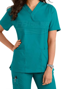 Blusa de Uniforme Hospitalario para Mujer, Cuello en V, Verde, Algodón y Poliéster, Manga Corta, Diseño Personalizado - Product Image 2