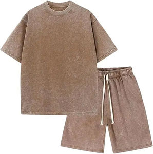 Ensemble de sport décontracté d'été pour homme, t-shirt à manches courtes et short, ensemble deux pièces tendance, haute qualité, lavage à l'acide, 100% coton - Product Image 4