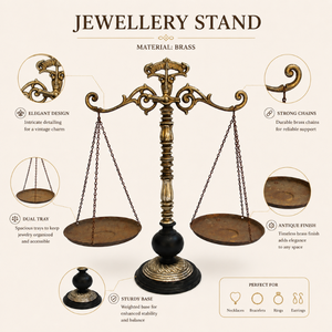 Antique Brass Balance Scale Jewelry Stand Vintage Necklace Holder Earring Organizer Display Rack for Rings Bracelets and Decor - Product Image 2