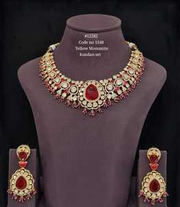 Parure de collier et boucles d'oreilles en or plaqué or avec pierres Moissanite, style Kundan, pour femme, bijoux de mariage tendance - Product Image 3