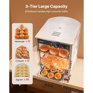 Exhibidor de Alimentos Comercial de 3 Niveles y 800W, Marco de Acero Inoxidable, Iluminación LED, Estantes Ajustables, Capacidad de 60L para Hamburguesas - Product Image 5
